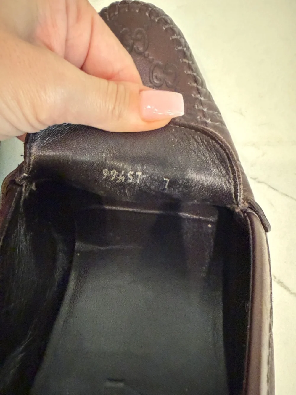 Gucci Brown Embossed GG Leather Penny Loafers - Picture 9 of 12